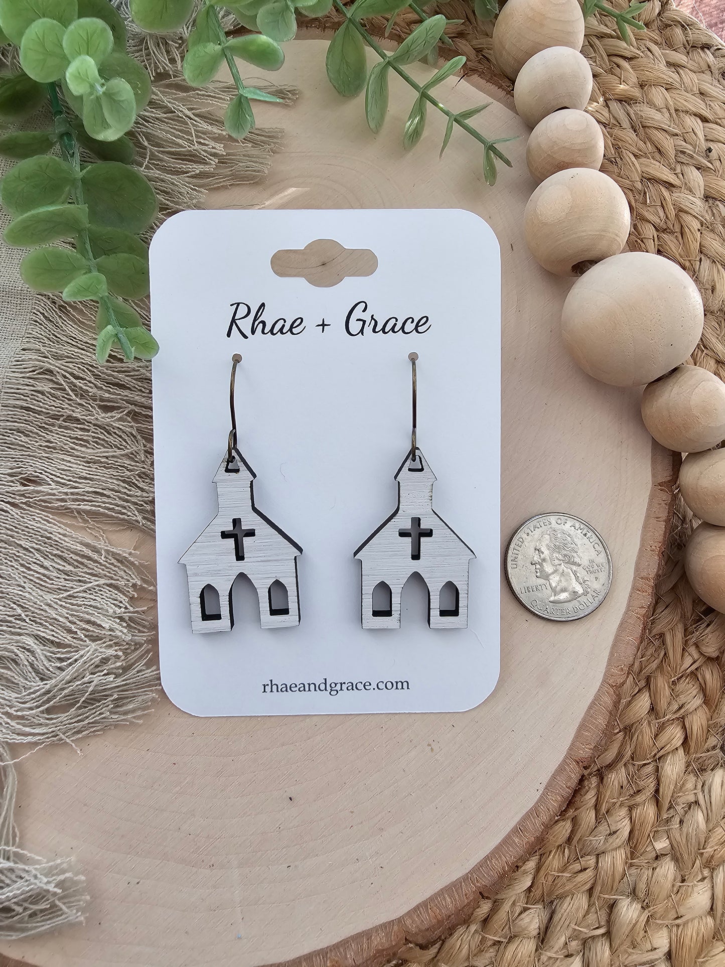 Little White Church Wood Earrings