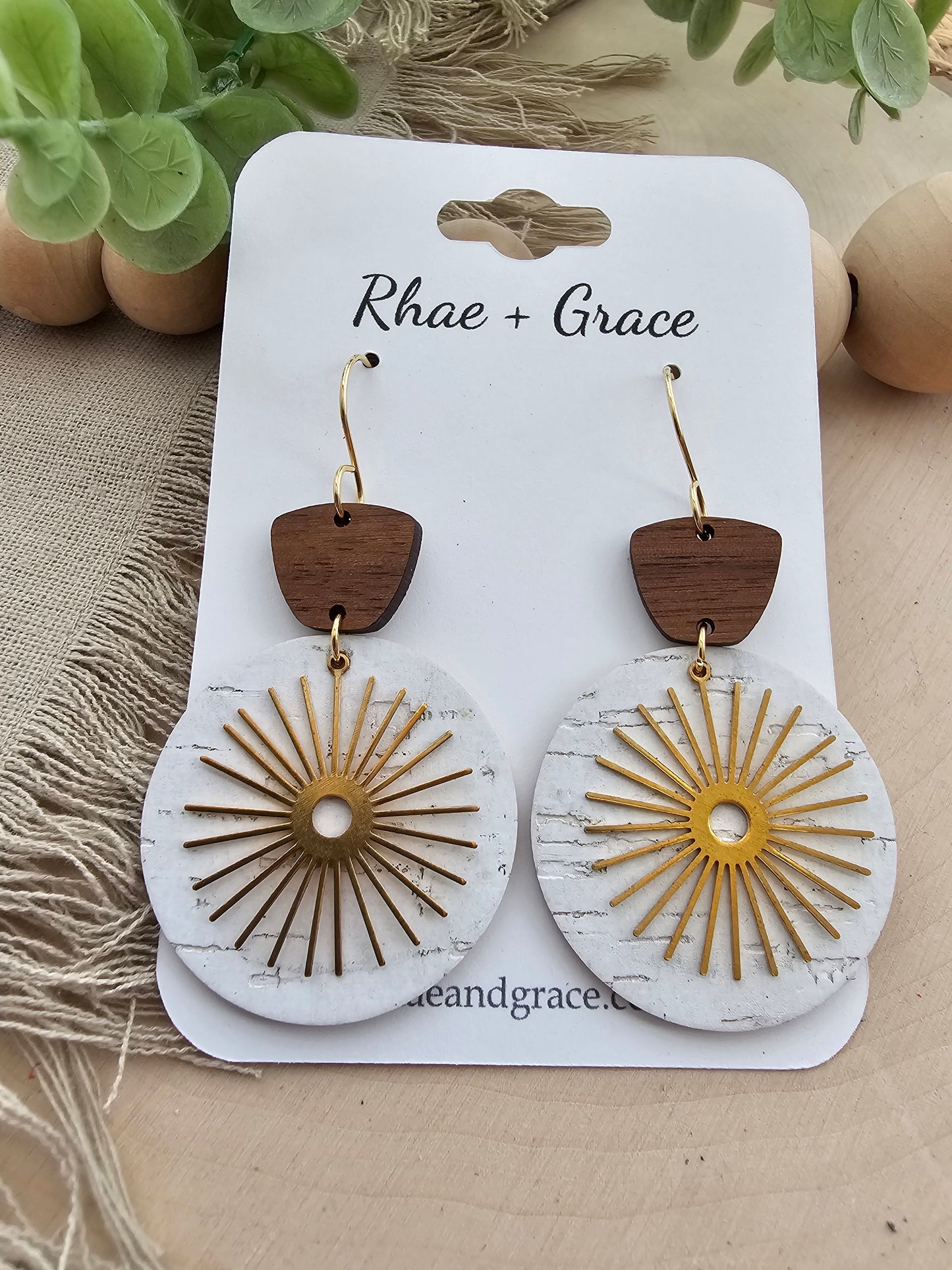 White Birch Bronze Burst Circle Earrings