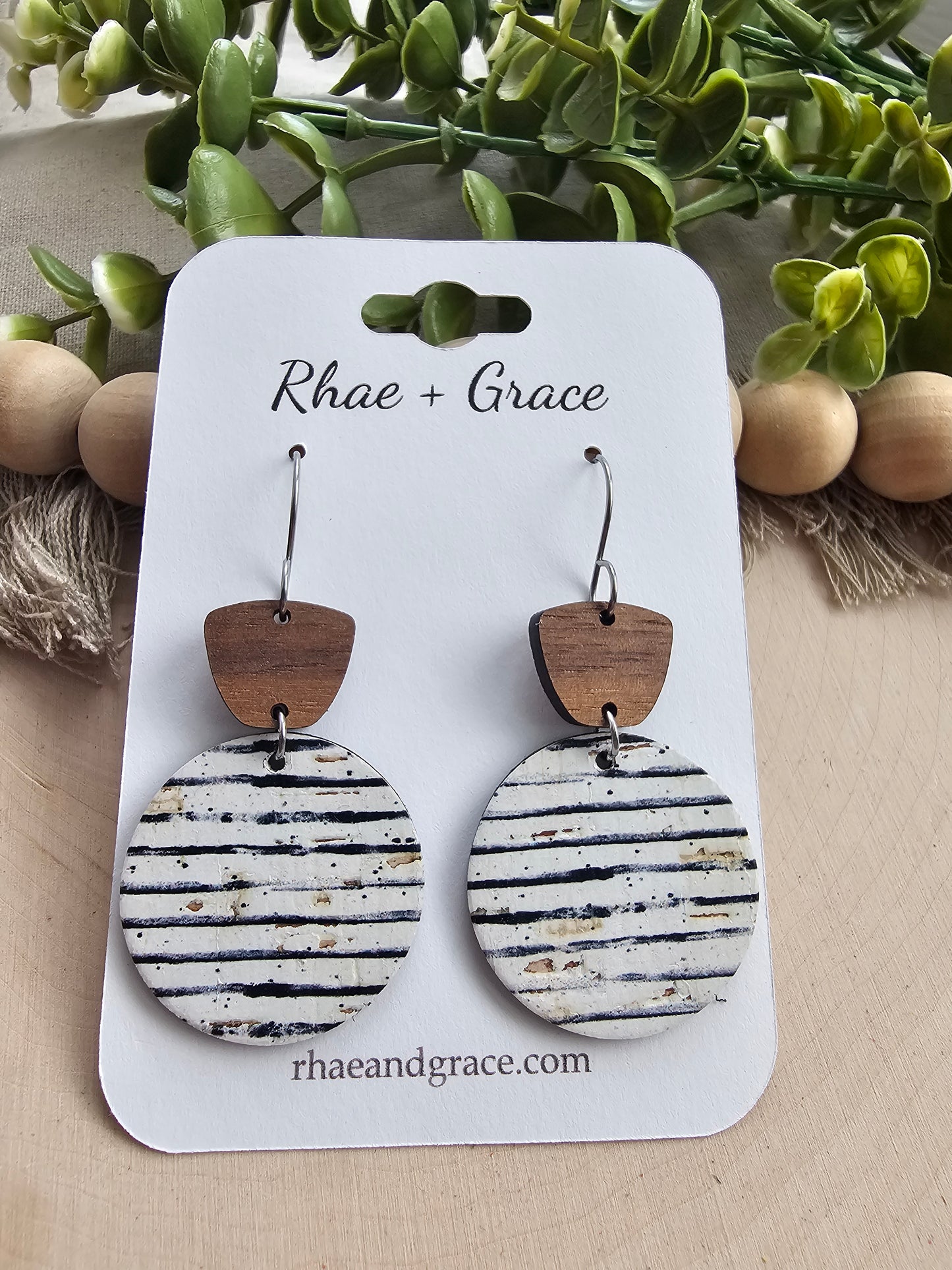 Black & White Vintage Pinstripe Circle Drop Earrings