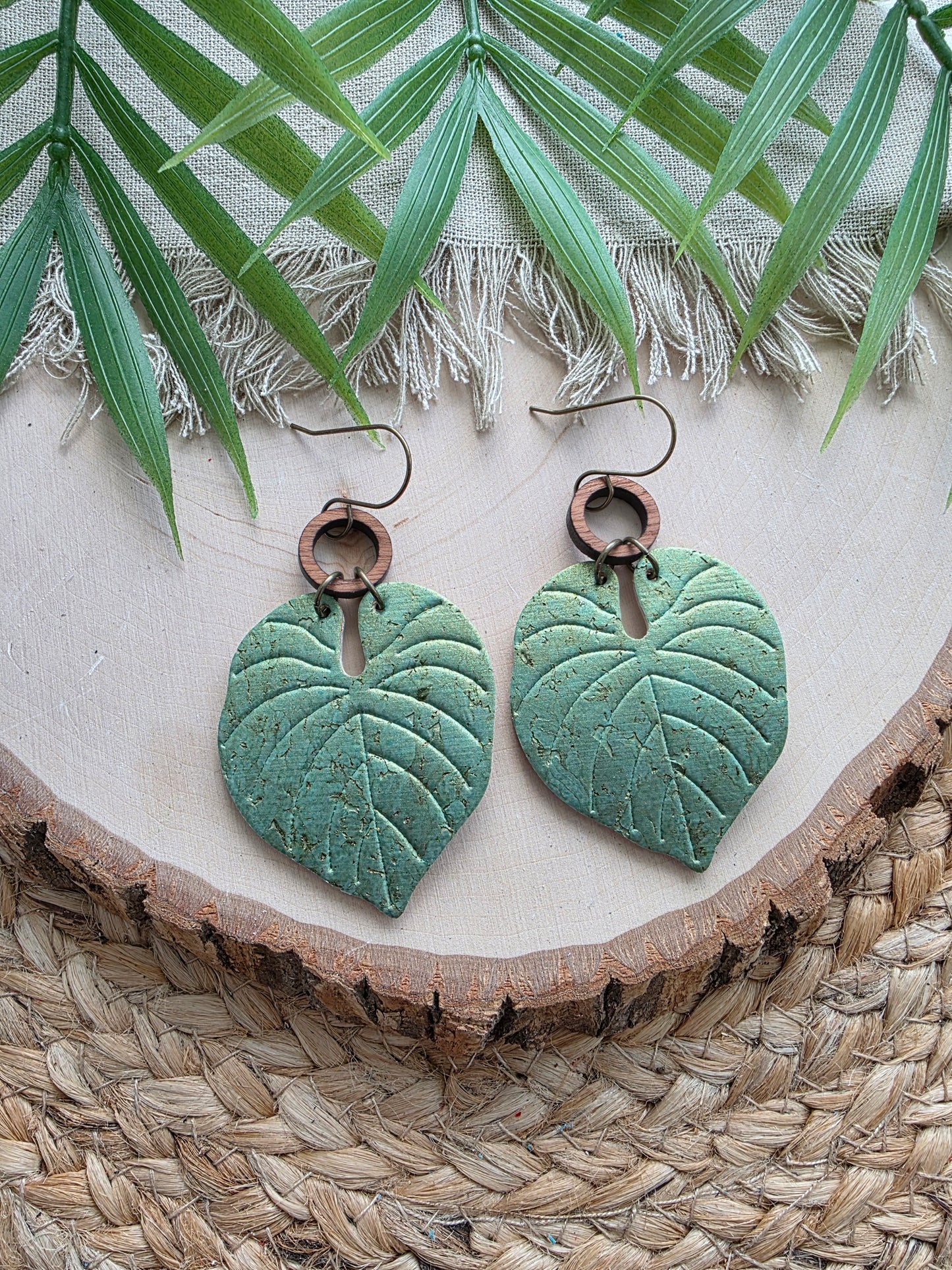 Embossed Monstera Palm Leaf Earrings