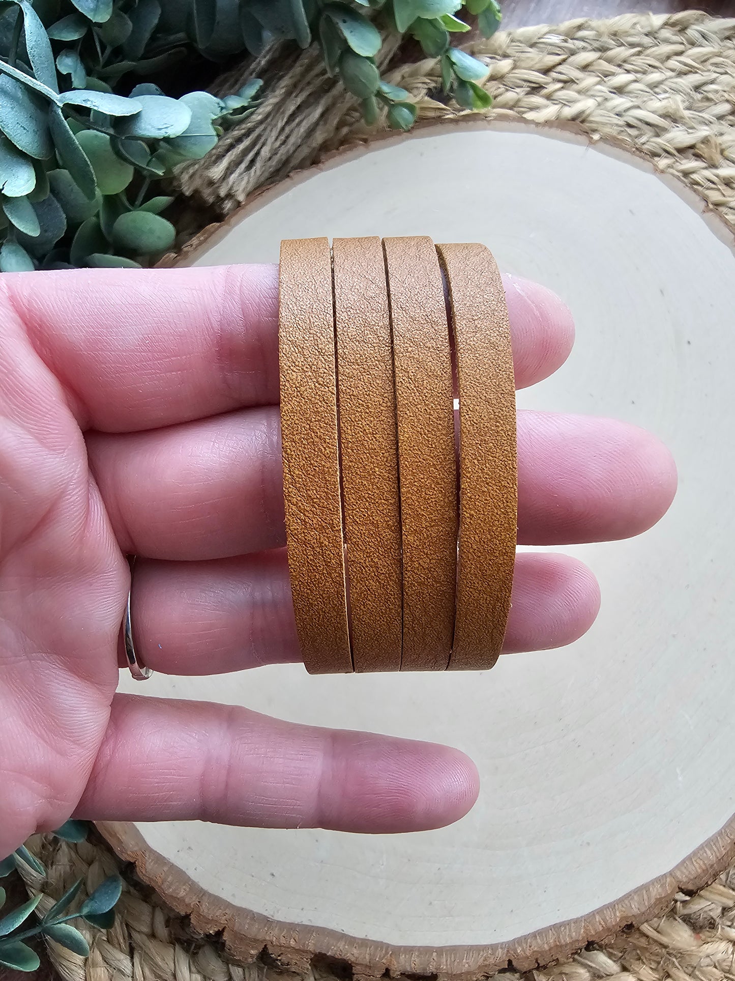 Honey Brown Slit Cuff Leather Bracelet