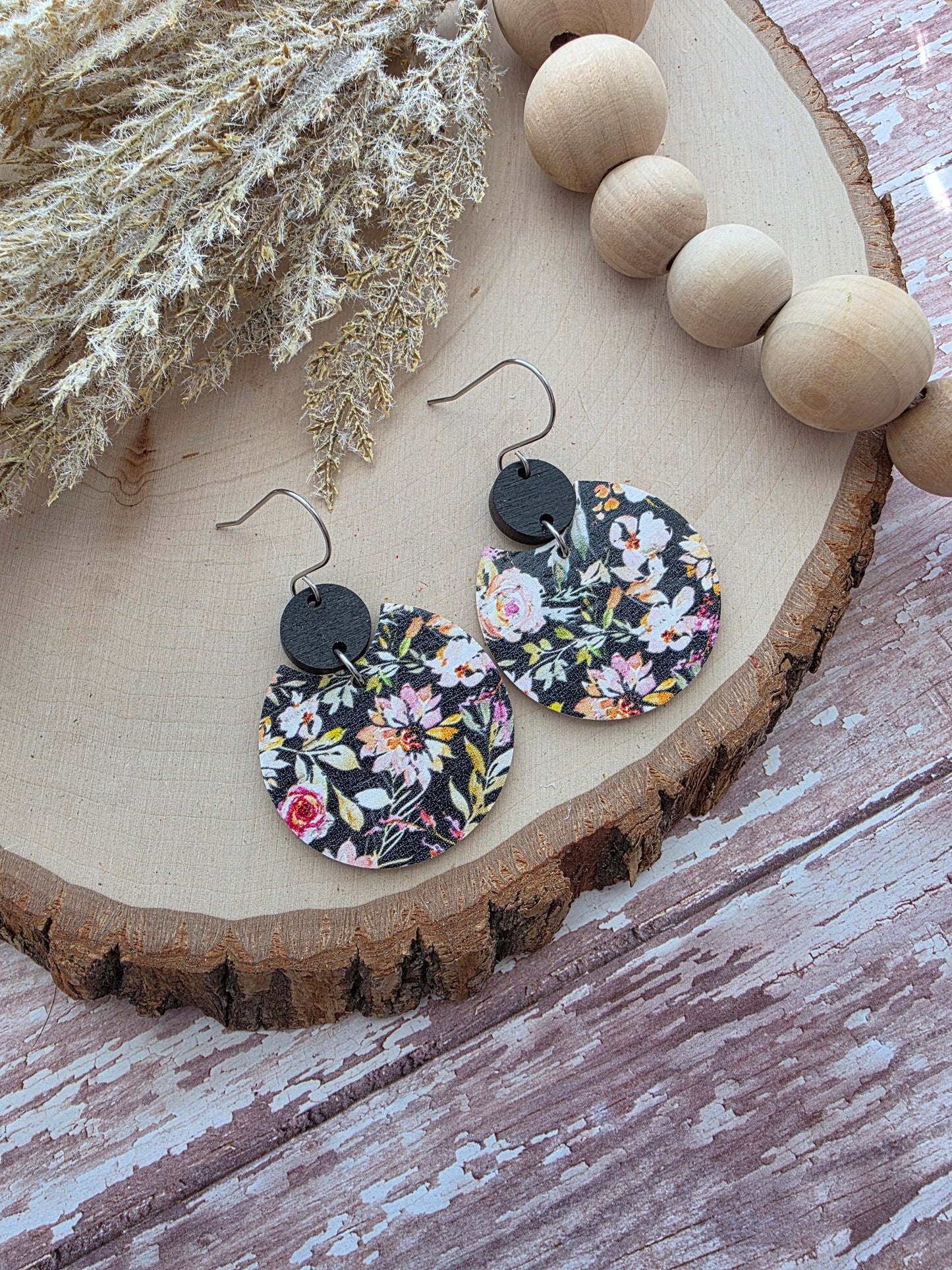 Autumn Dahlia on Black Circle Earrings