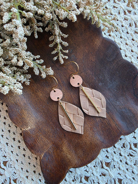Brown Braided Pointed Petal Earrings