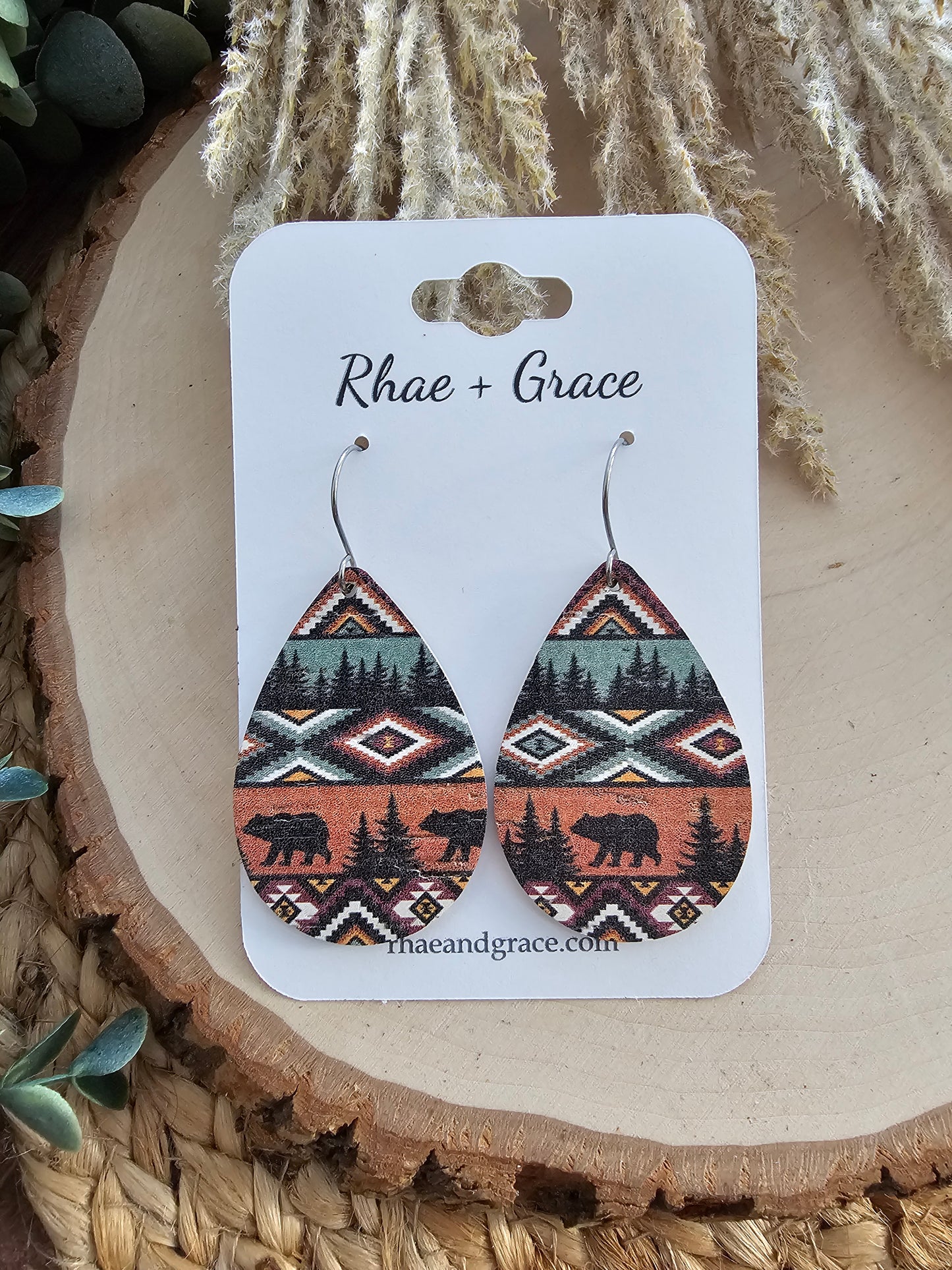 Tribal Bear Teardrop Earrings - Medium