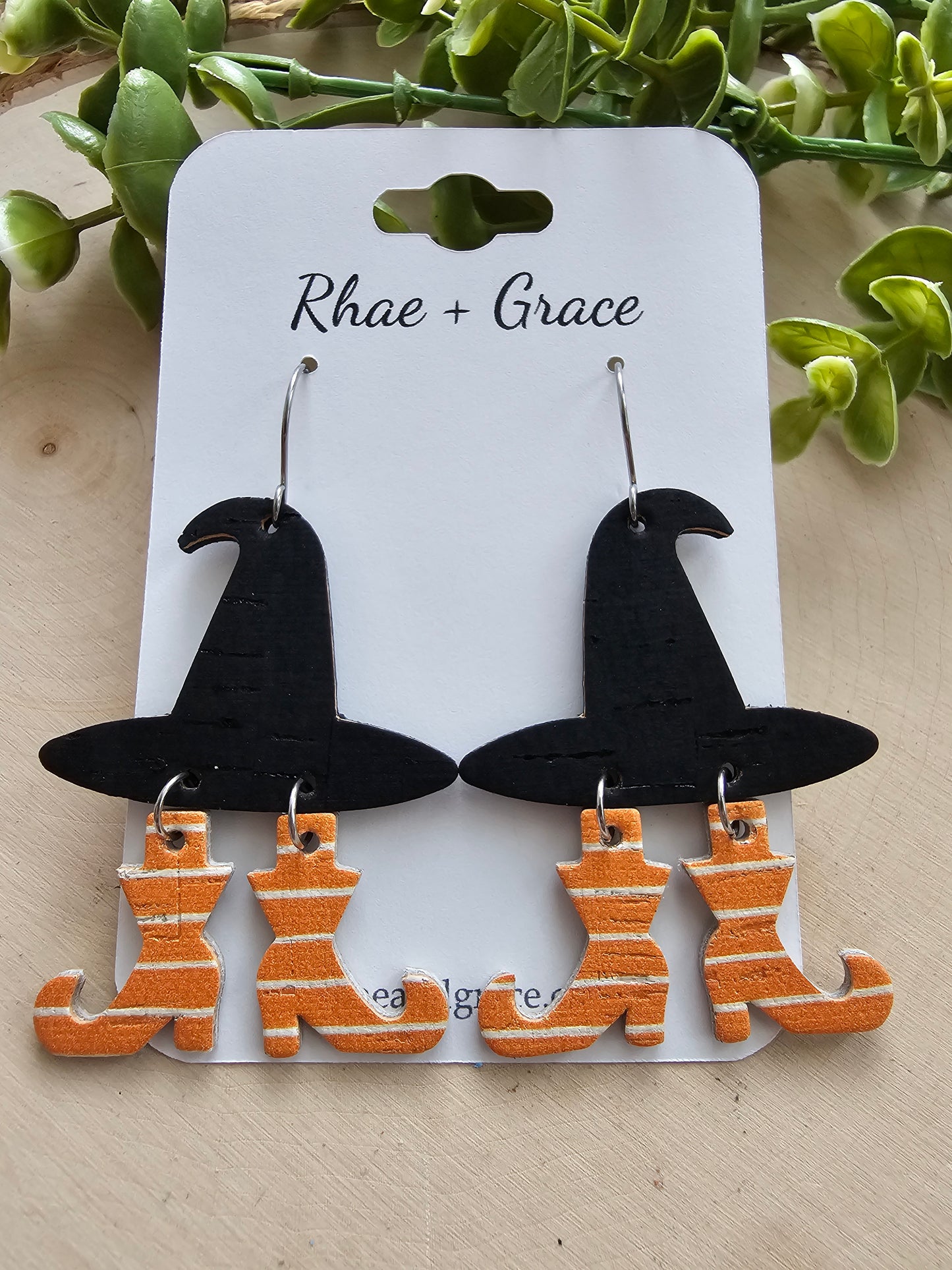 Witch Hat Orange & White Striped Boots Earrings