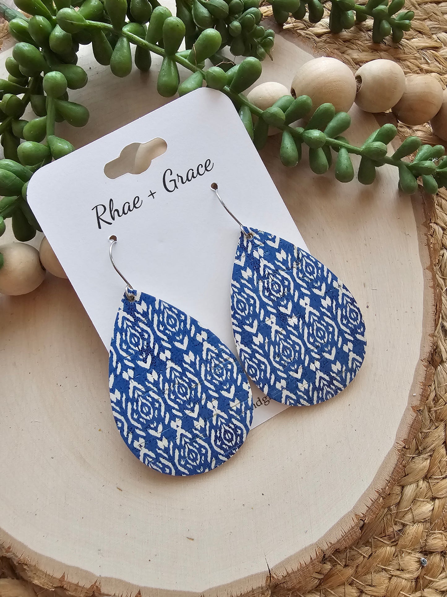 Blue & White Teardrop Earrings - Large