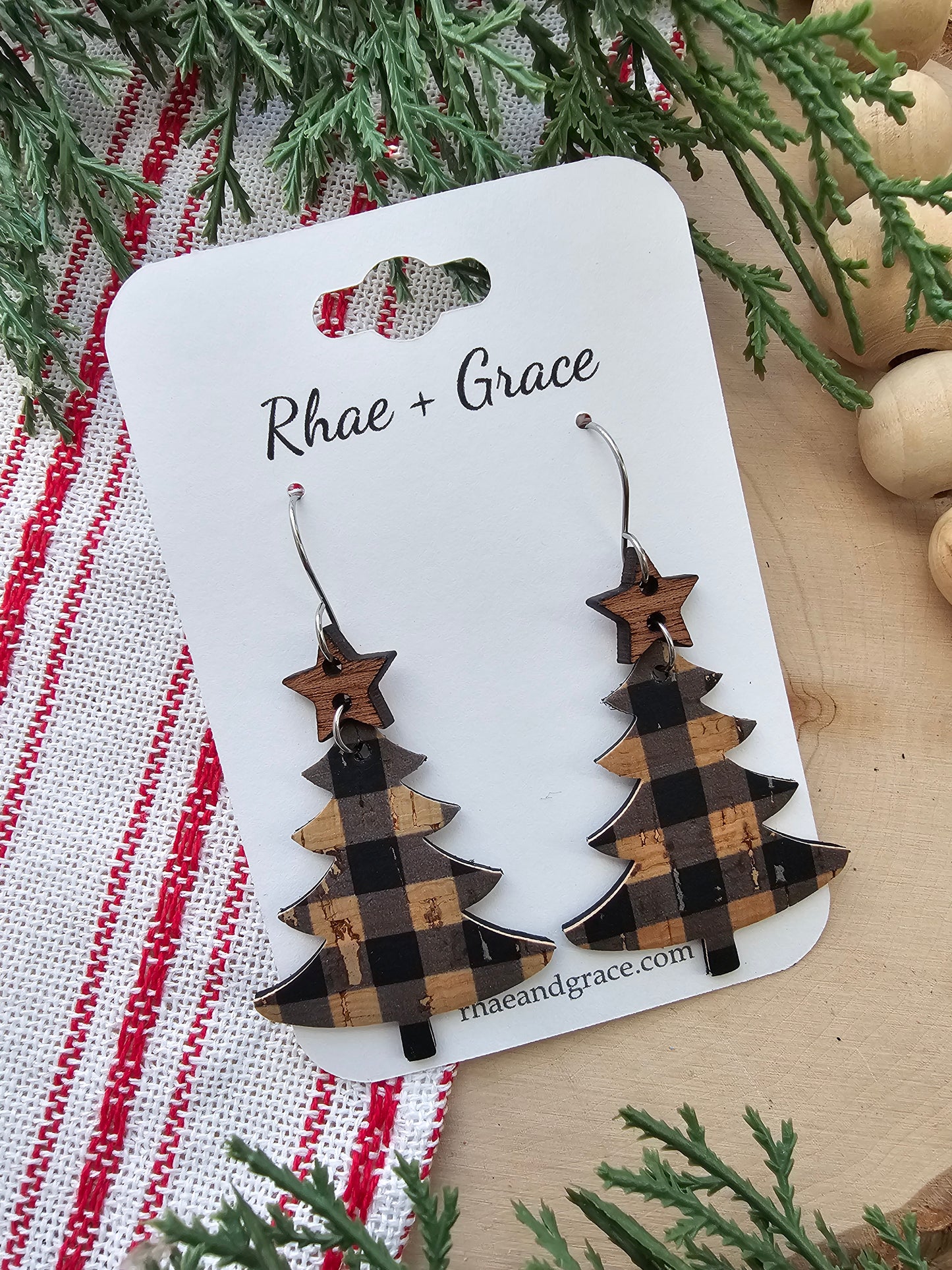 Buffalo Plaid Christmas Tree Earrings