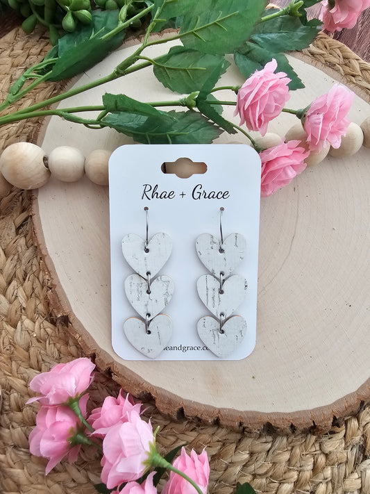 White Birch Stacked Heart Earrings