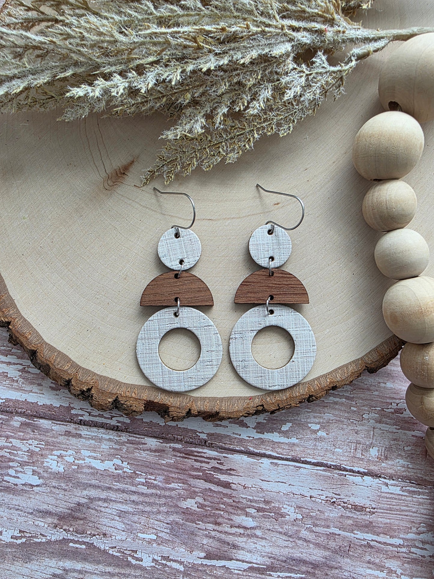 Tan Geometric Circle Stacked Earrings