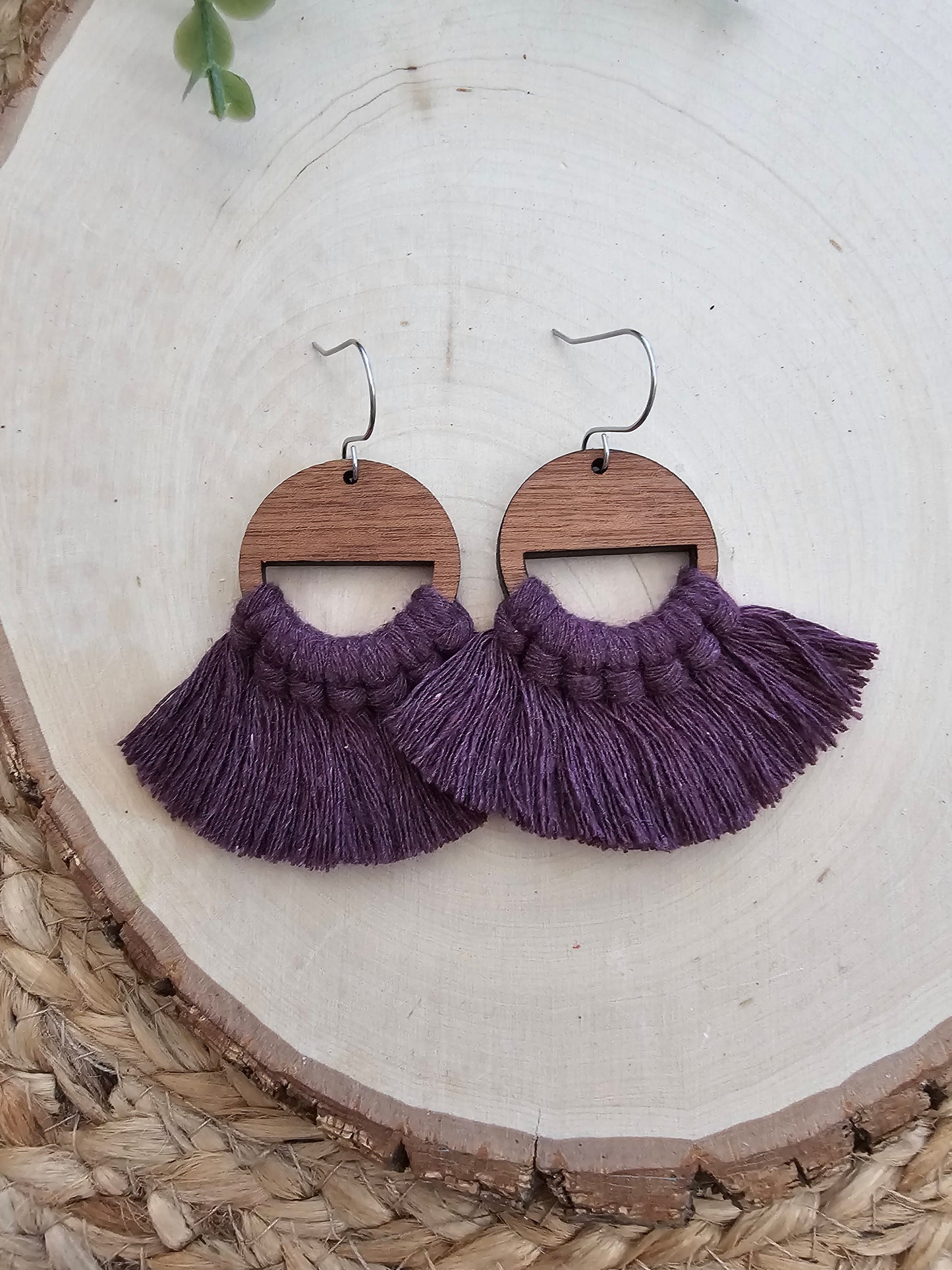 Berry Circle Macramé Earrings