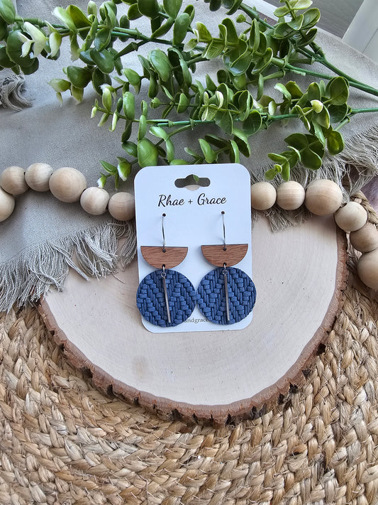 Denim Blue & Silver Large Circle Drop Earrings