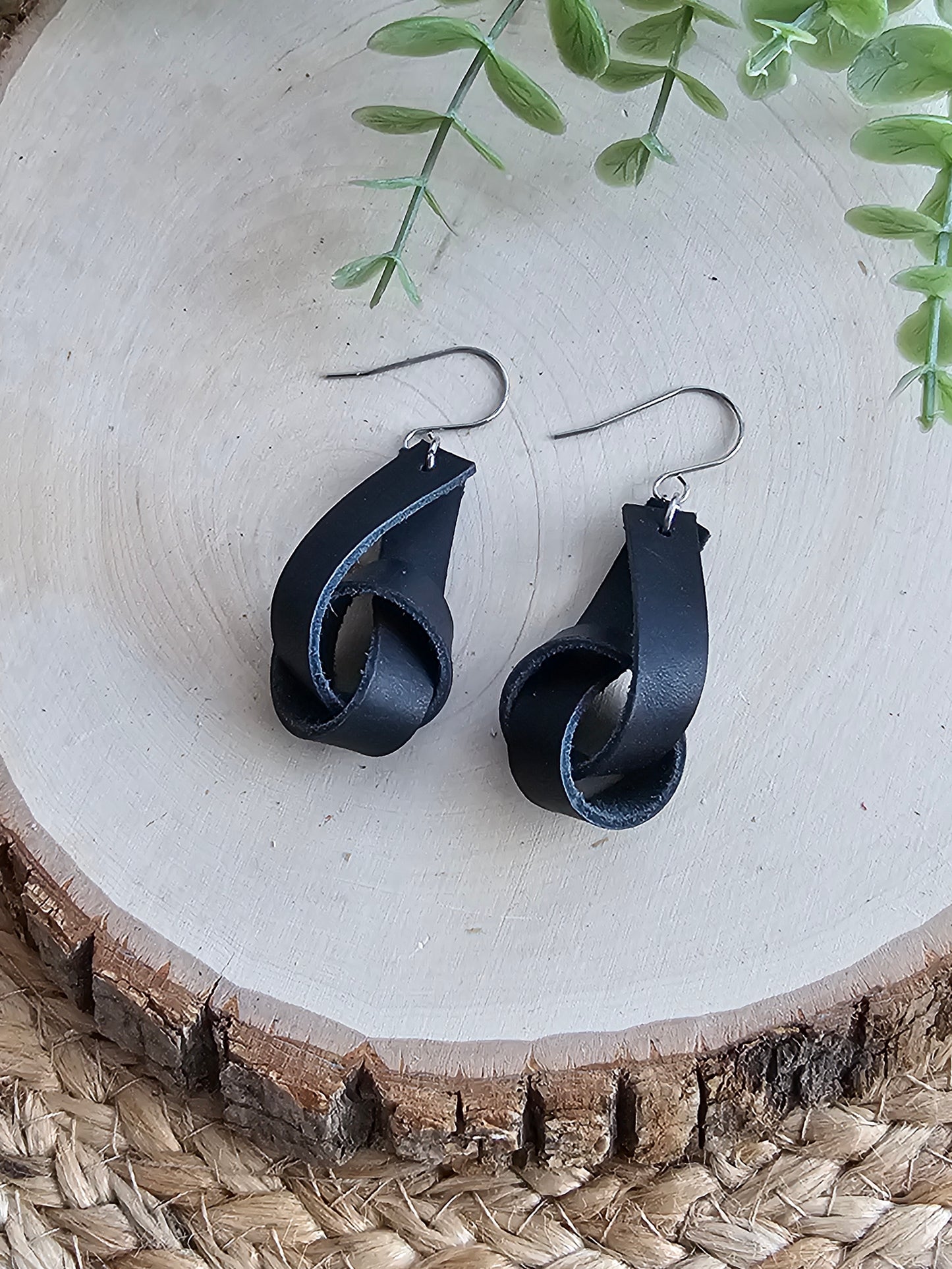 Black Wide Leather Knot Earrings