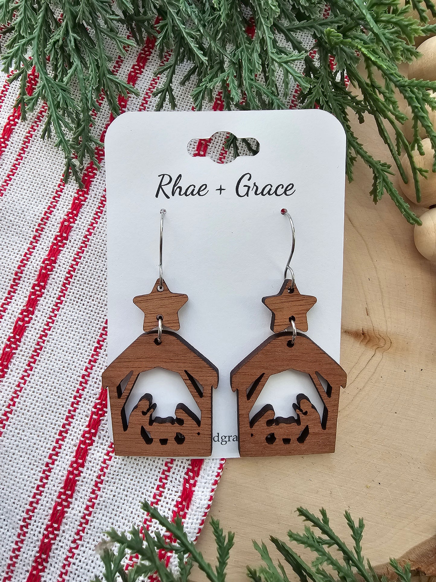 Nativity Scene Wood Earrings