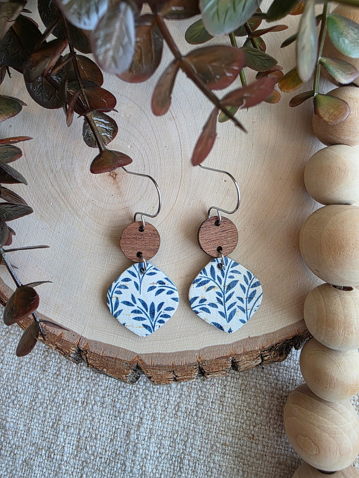 Blue Willow Rounded Petal Earrings