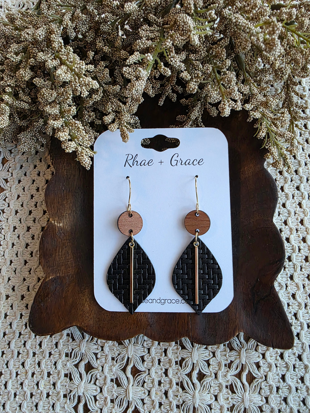 Black Woven Pointed Petal Earrings