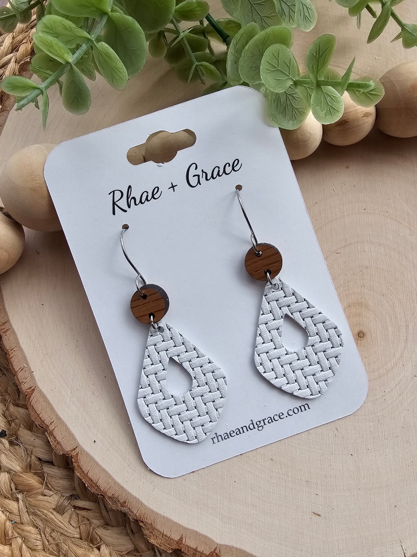 White Basket Weave Open Drop Earrings