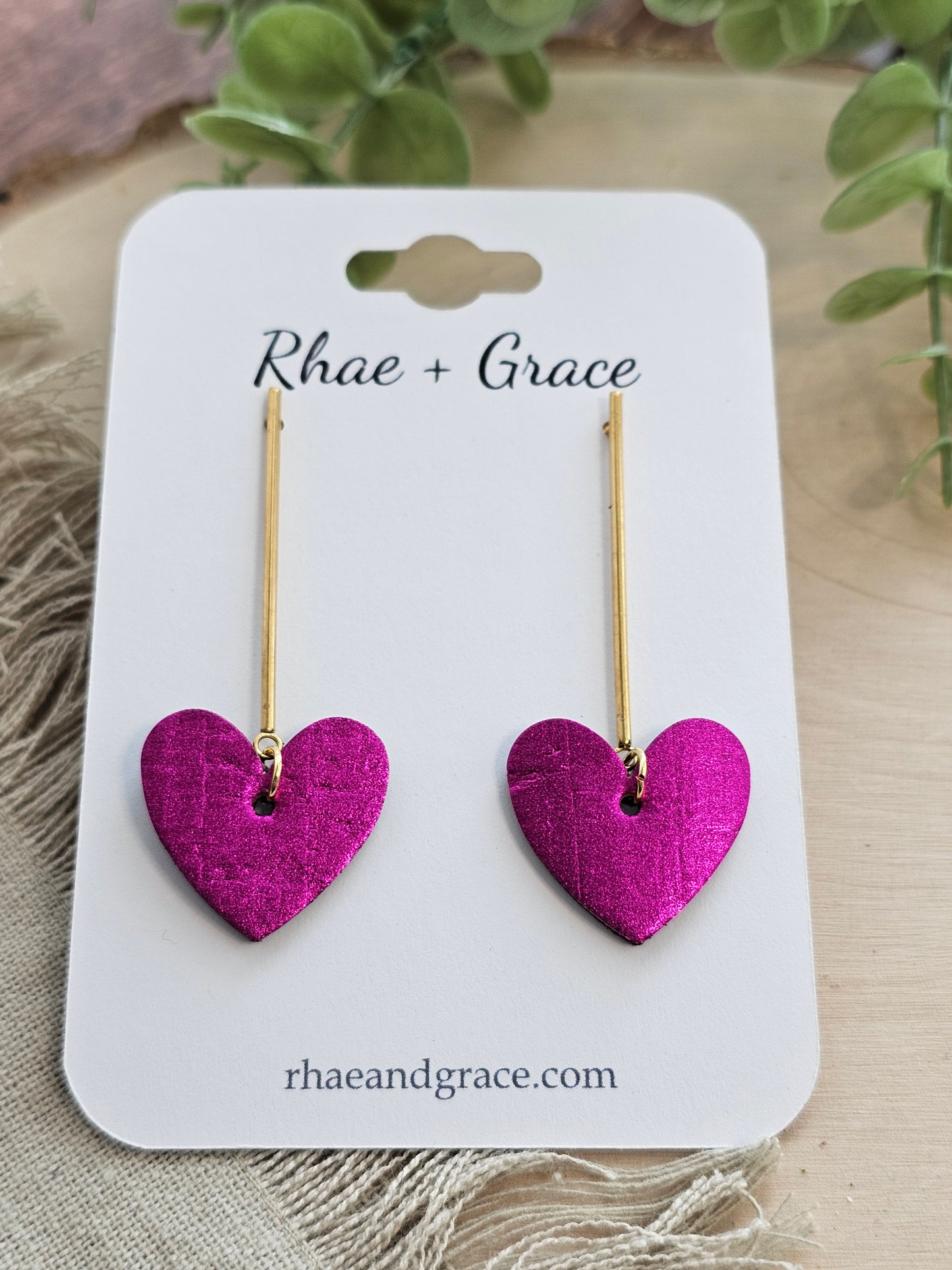 Metallic Fuschia Heart Drop Post Earrings
