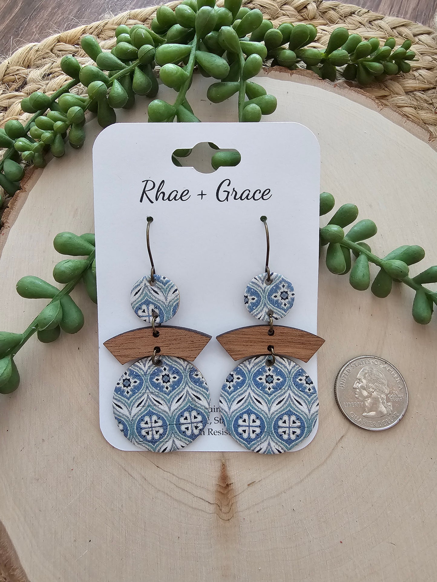 Blue Tile Circle Earrings