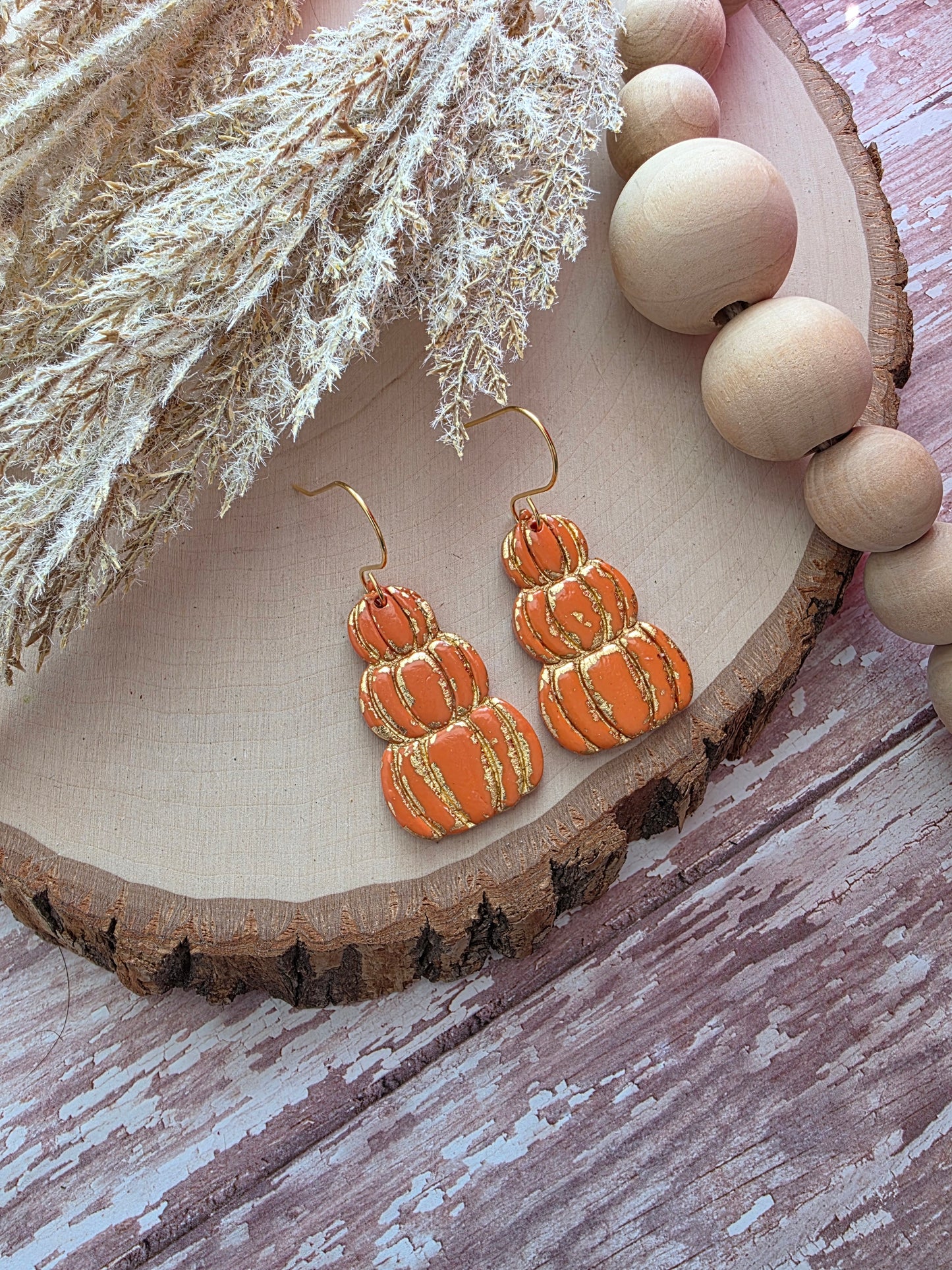 Orange Stacked Pumpkin Earrings - Polymer Clay