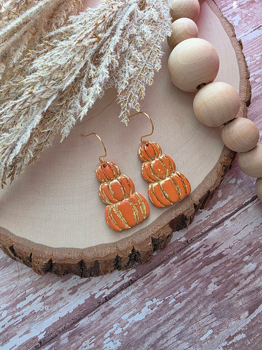 Orange Stacked Pumpkin Earrings - Polymer Clay