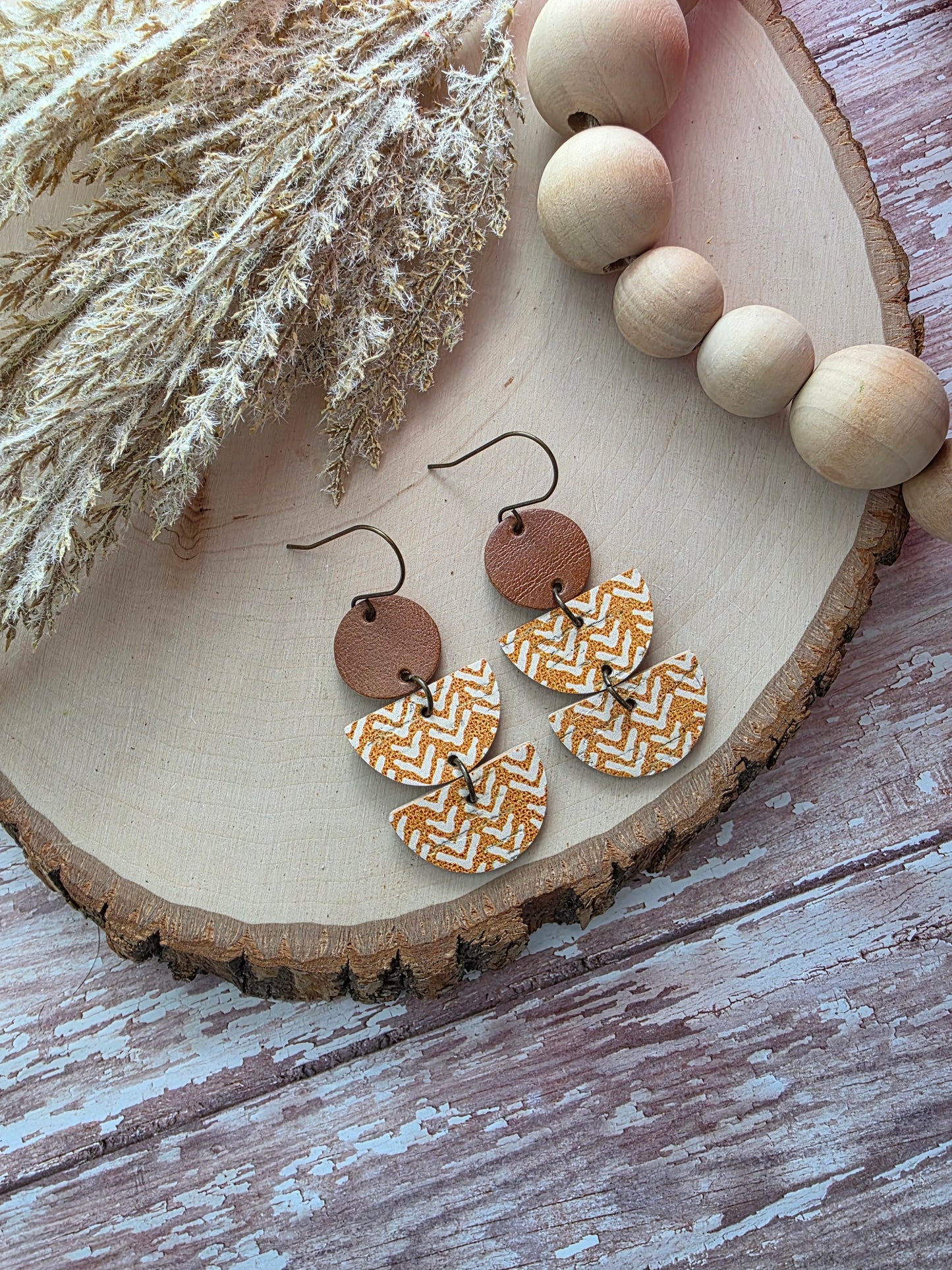 Mustard Boho Stacked Crescent Dangle Earrings