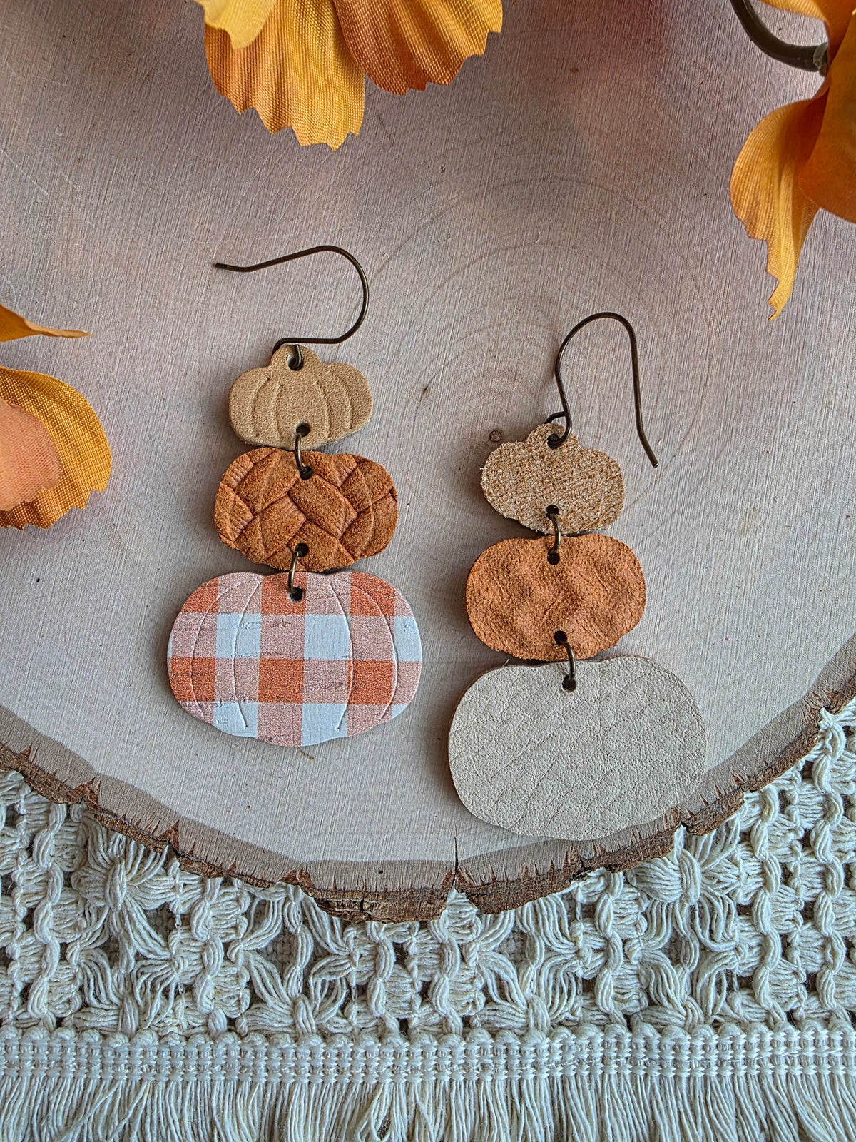 Pumpkin Stack Earrings - Orange Gingham