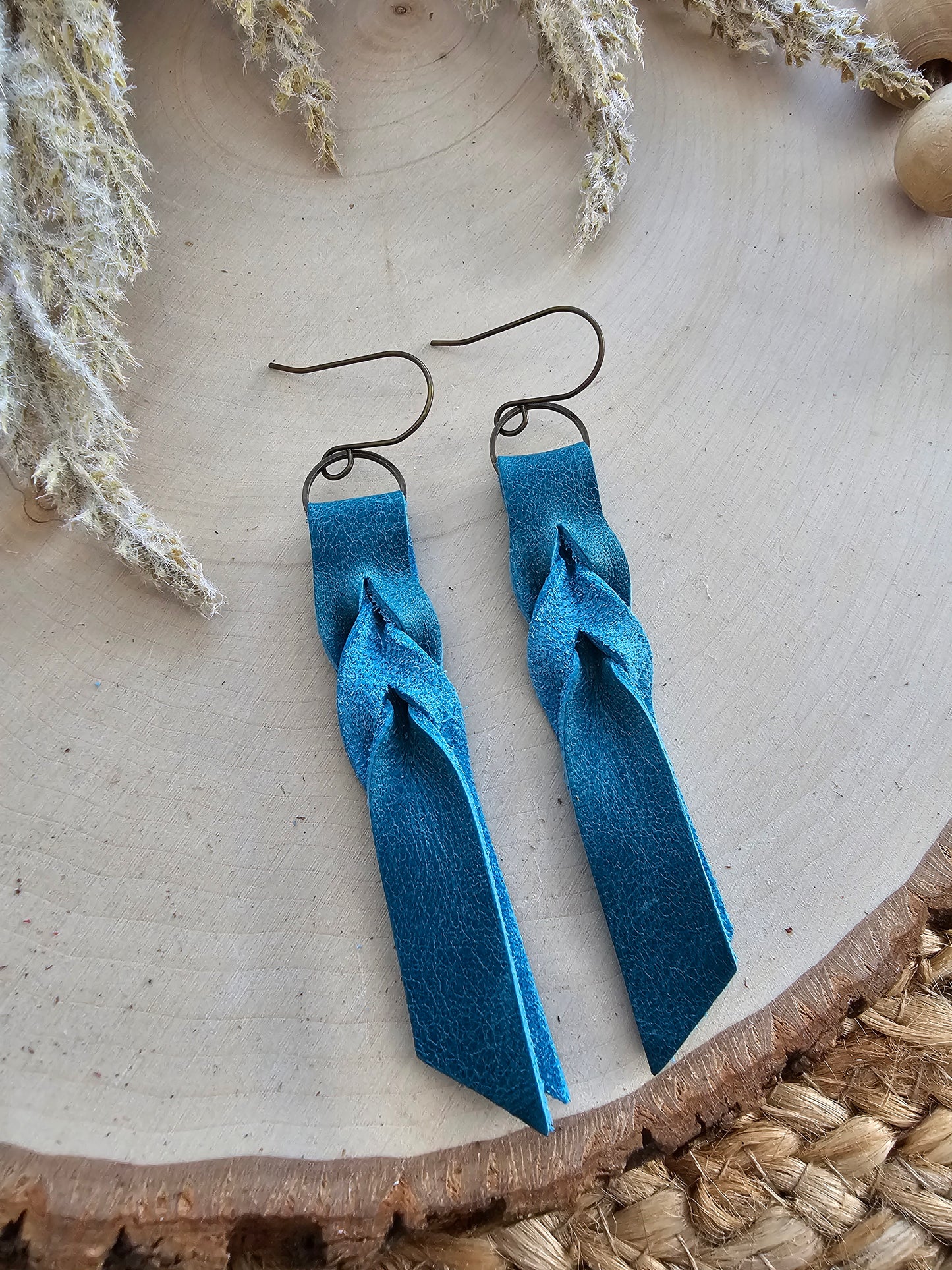 Teal Blood Knot Leather Earrings