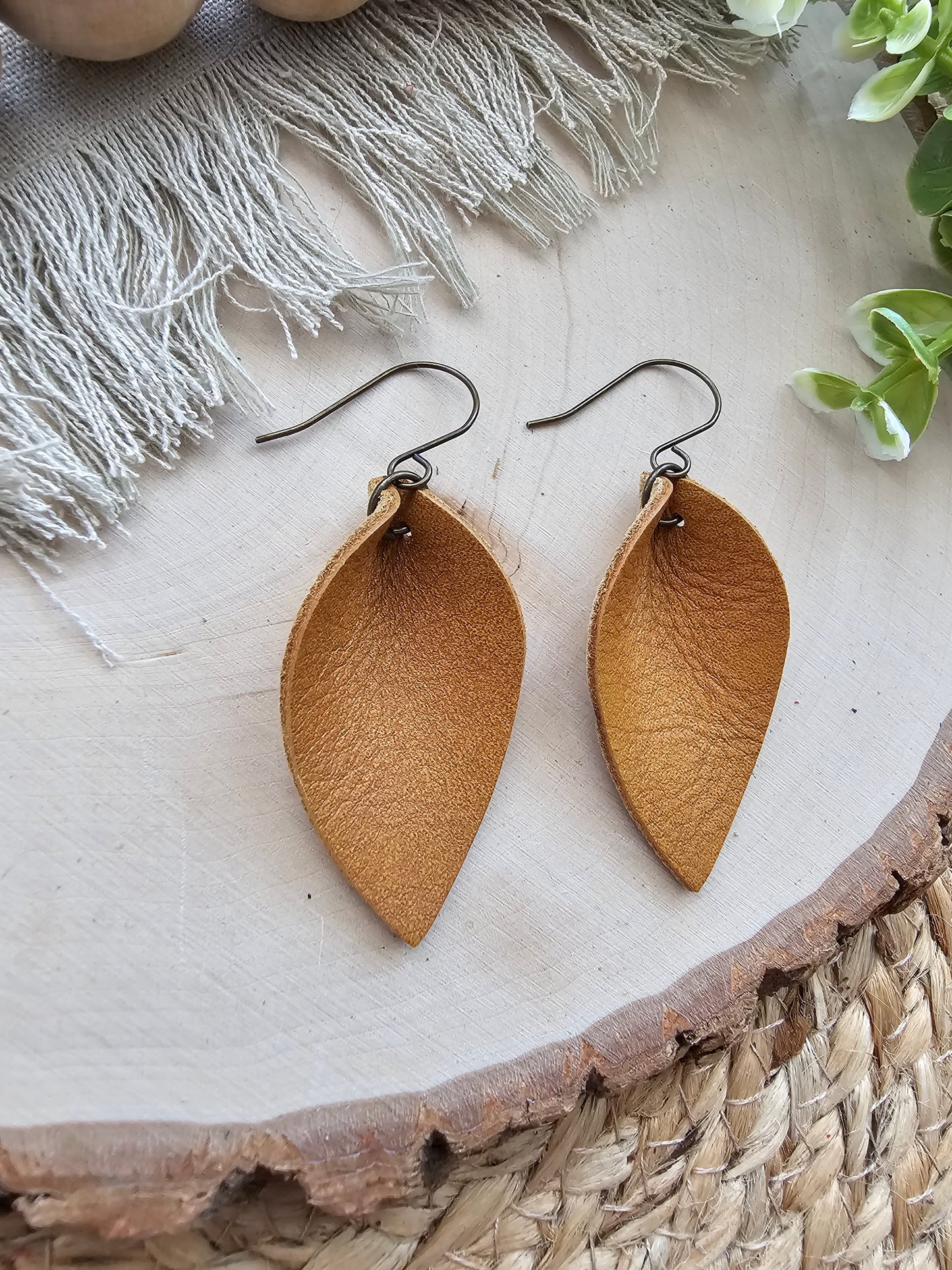 Honey Brown Pinched Petal Earrings - Small (2")