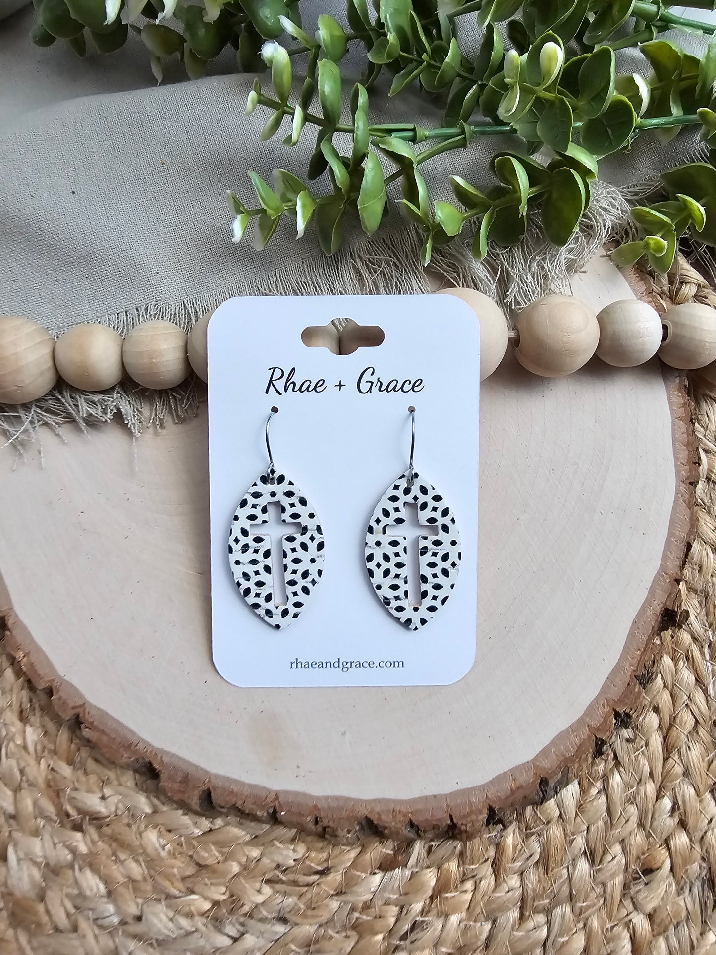 Black & White Cross Cutout Leaf Earrings