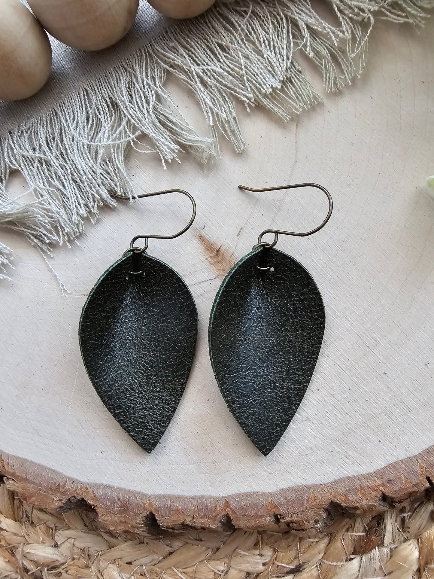 Deep Green Pinched Petal Earrings - Small (2")