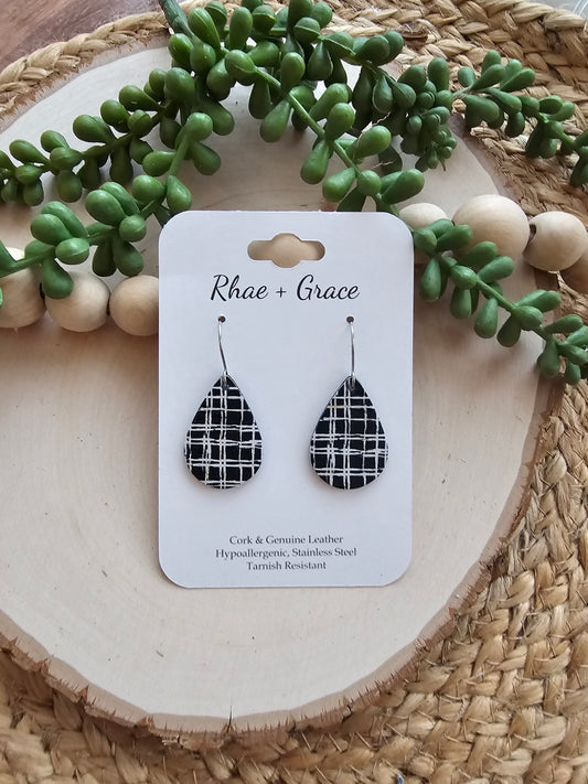 Black & White Croashatch Teardrop Earrings - Small