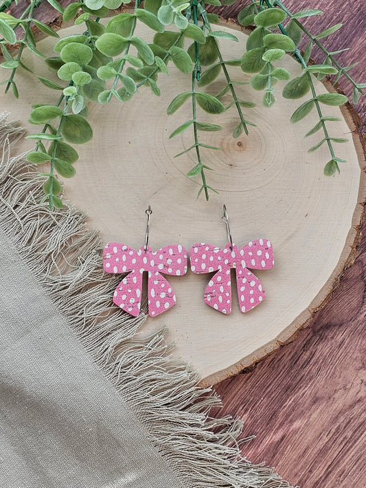 Pink & White Dotted Bow Earrings