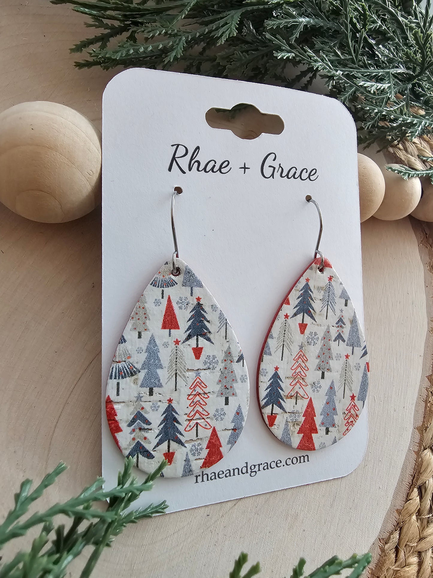 Tiny Holiday Trees Teardrop Earrings