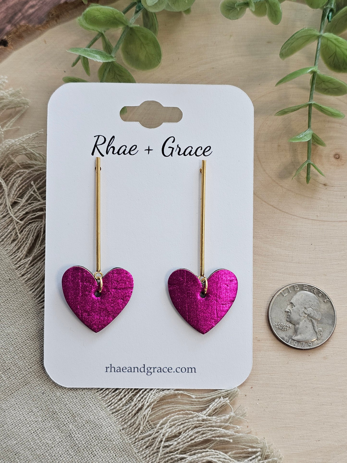 Metallic Fuschia Heart Drop Post Earrings