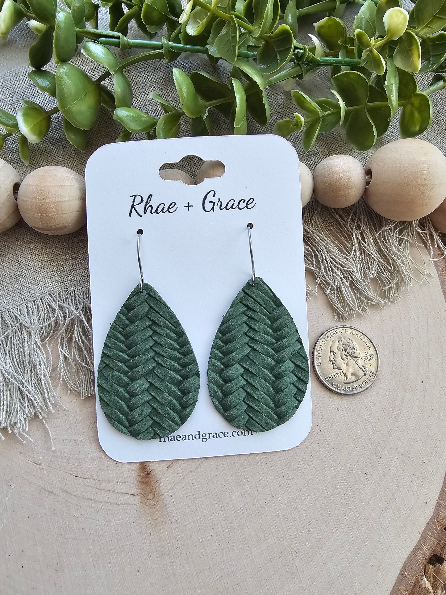 Agave Green Braided Teardrop Earrings - Medium