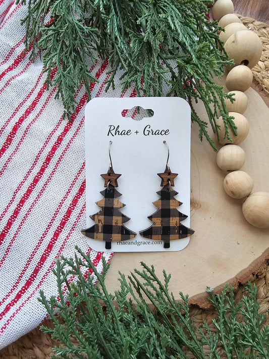 Buffalo Plaid Christmas Tree Earrings