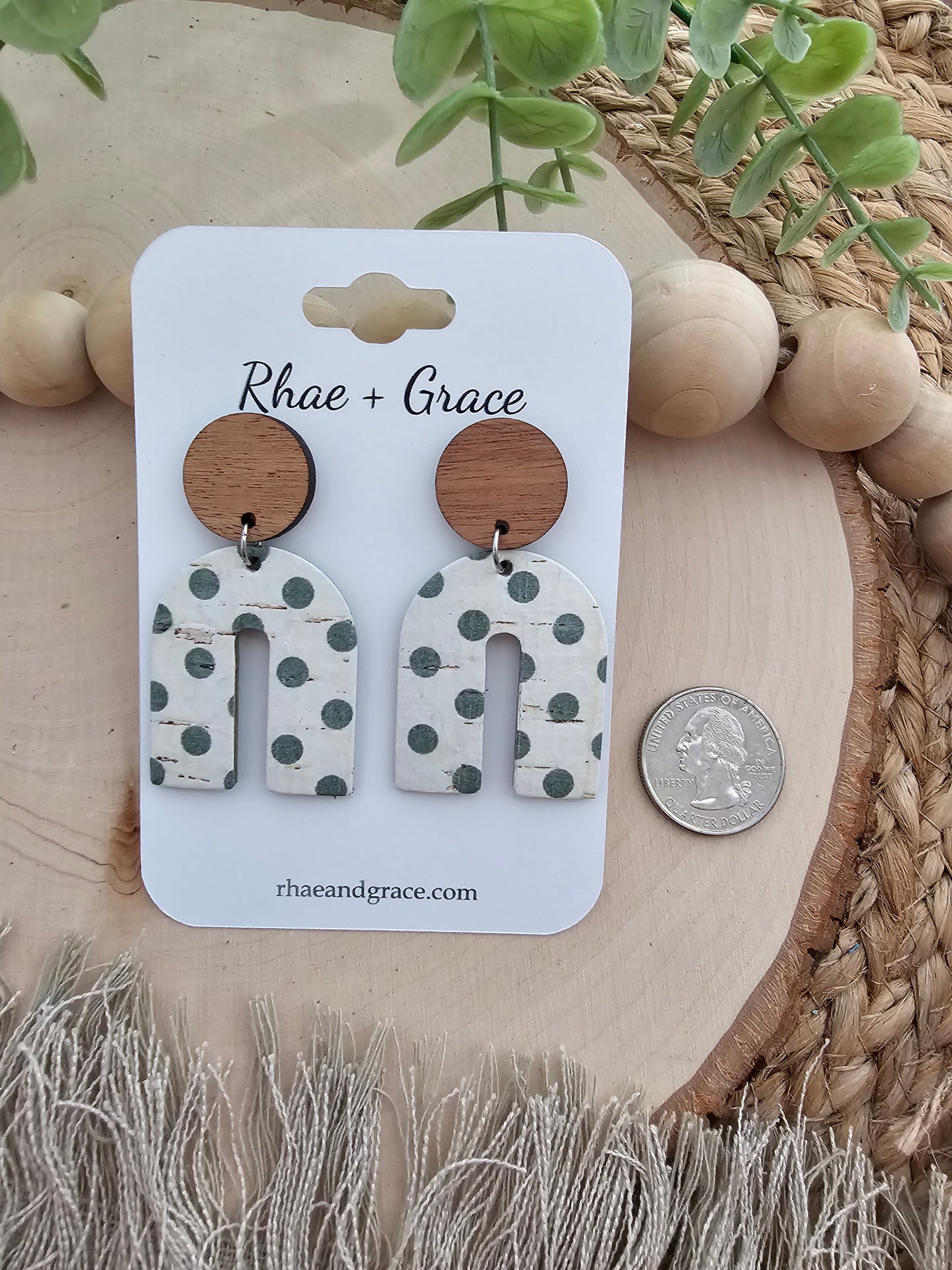 Sage Green Polka Dot Arch Earrings