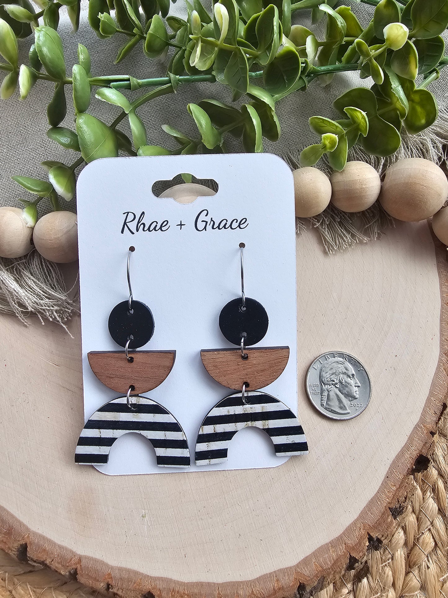 Black & White Striped Arch Earrings