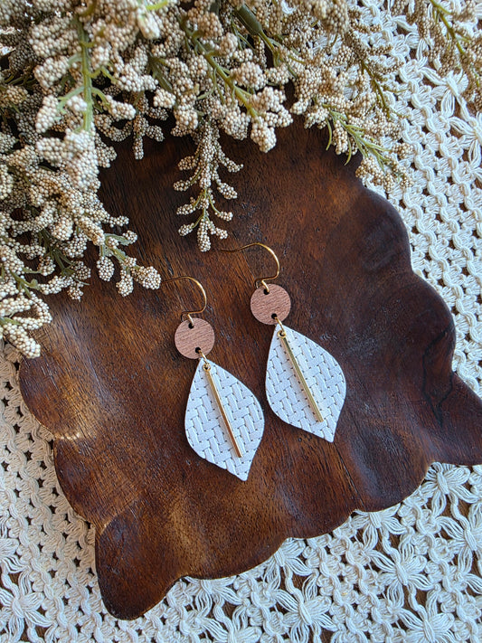 White Woven Pointed Petal Earrings