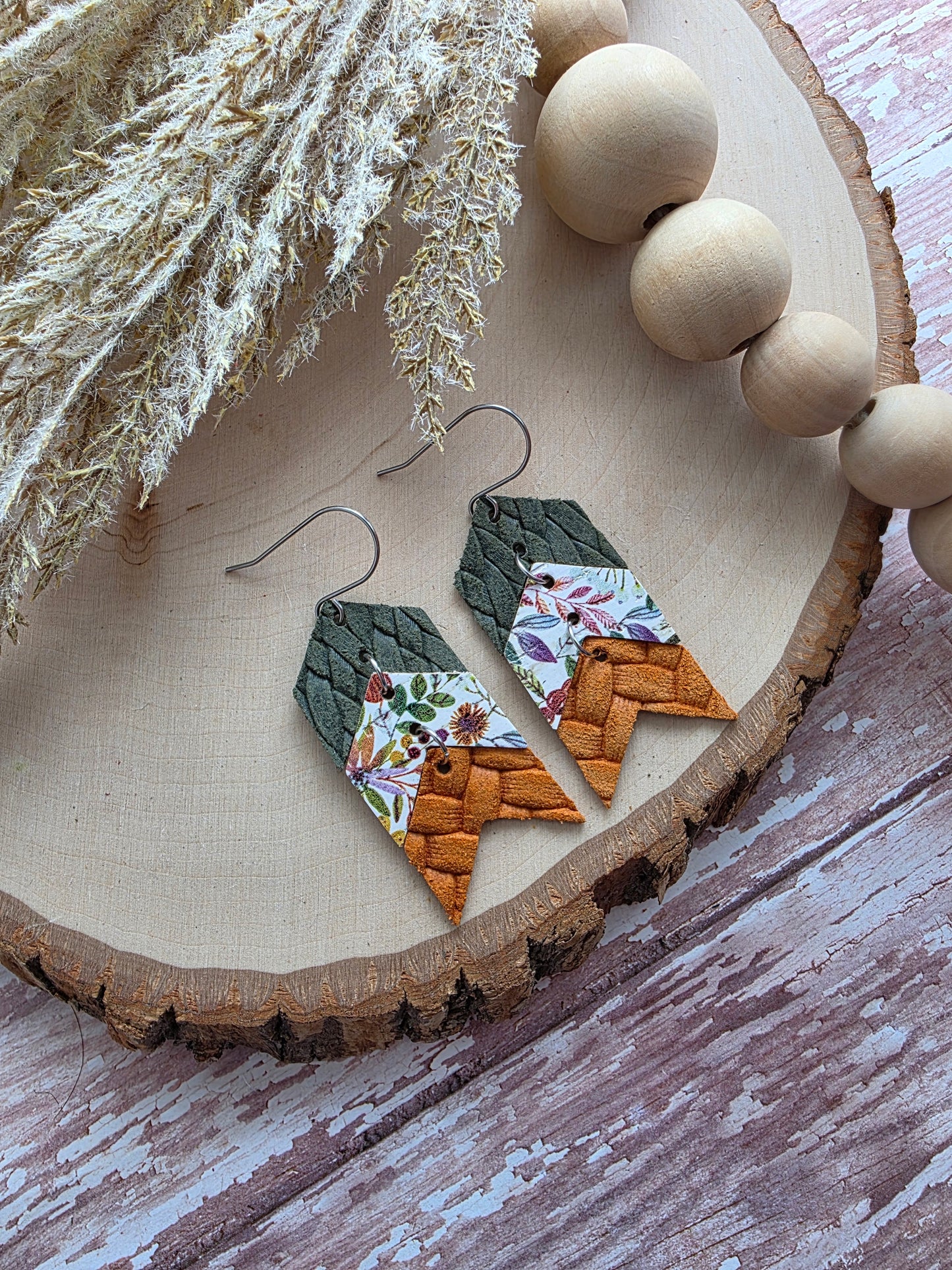 Autumn Floral Triple Chevron Arrow Earrings