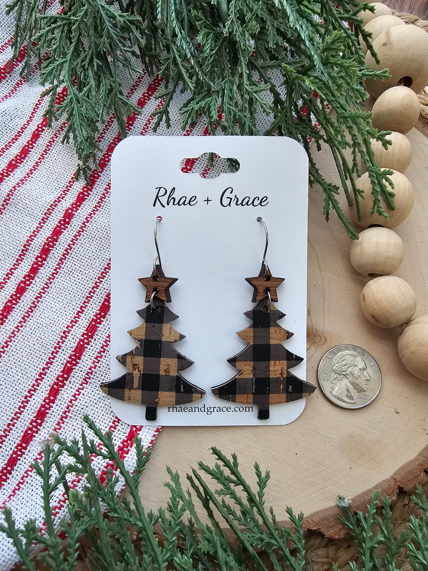 Buffalo Plaid Christmas Tree Earrings