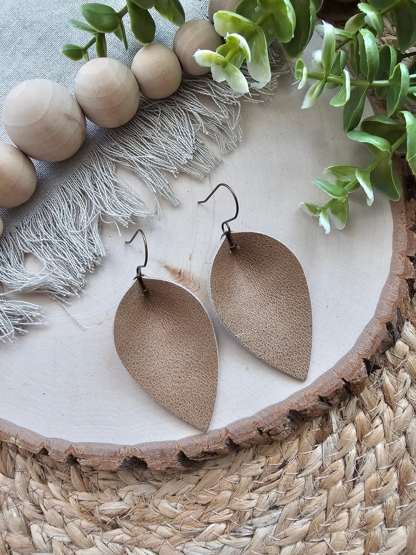 Camel Tan Pinched Petal Earrings - Large (2.5")