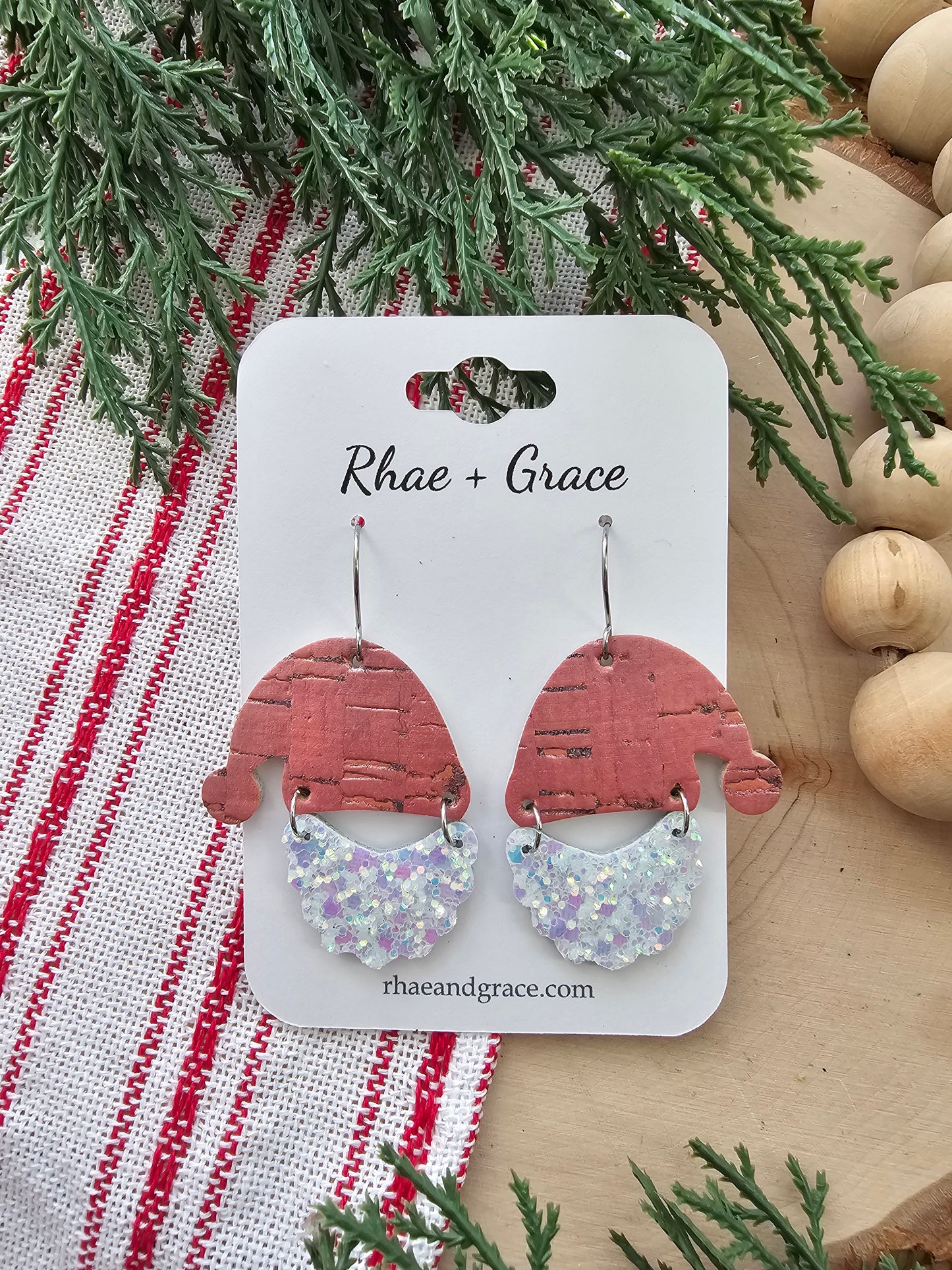 Pink Pearlized Glitter Santa Earrings