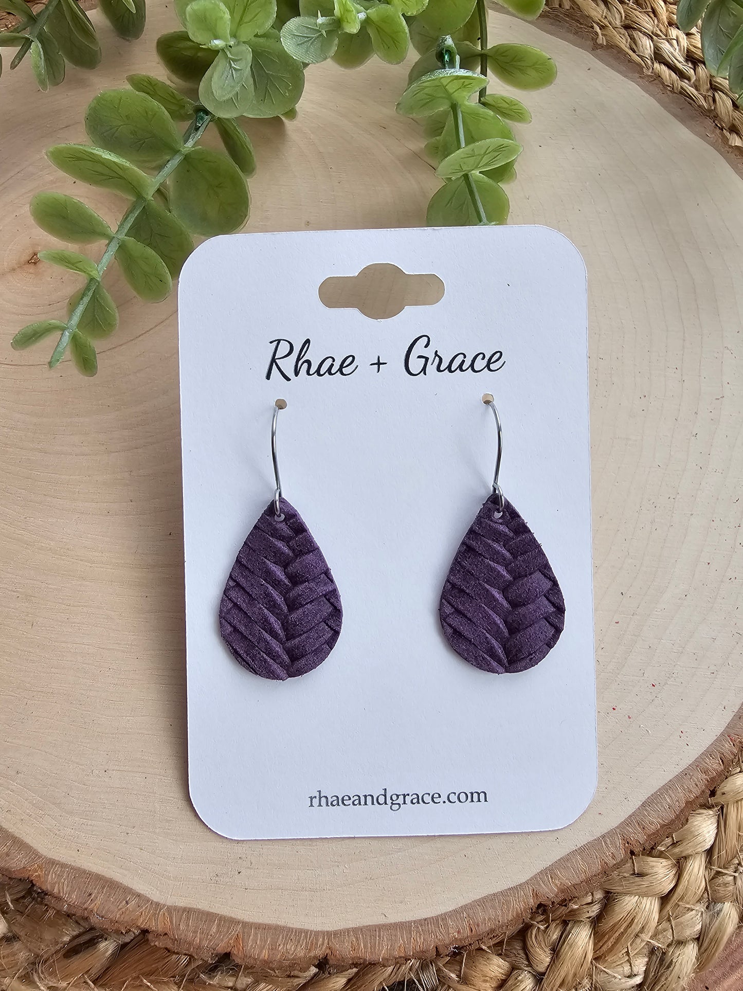 Grape Purple Braided Teardrop Earrings - Small