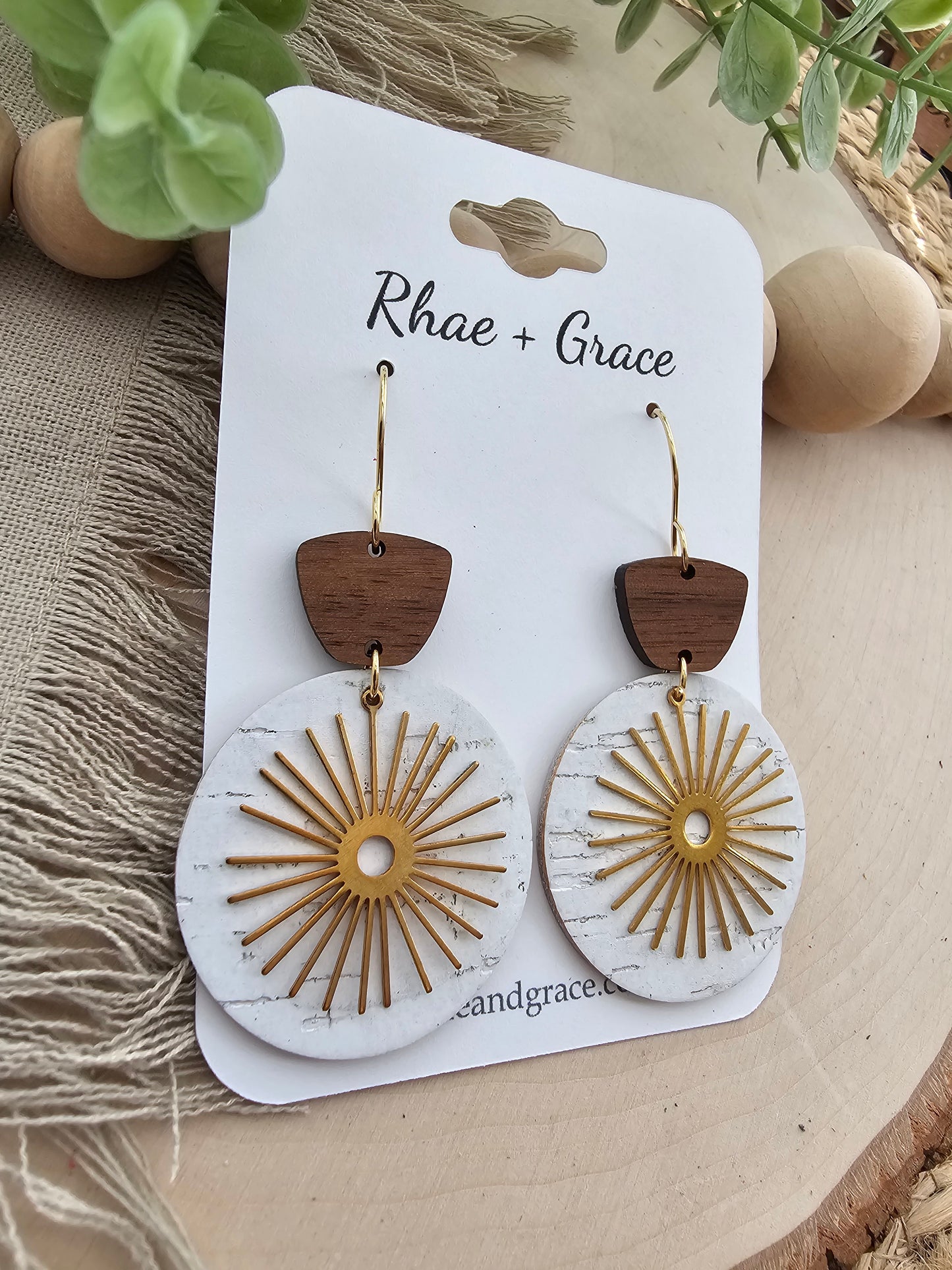 White Birch Bronze Burst Circle Earrings