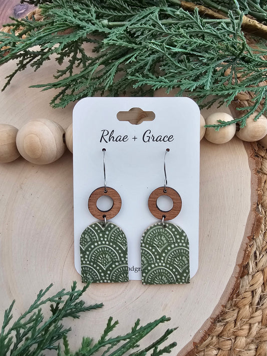 Kale Green Boho Arches Closed Arch Drop Earrings