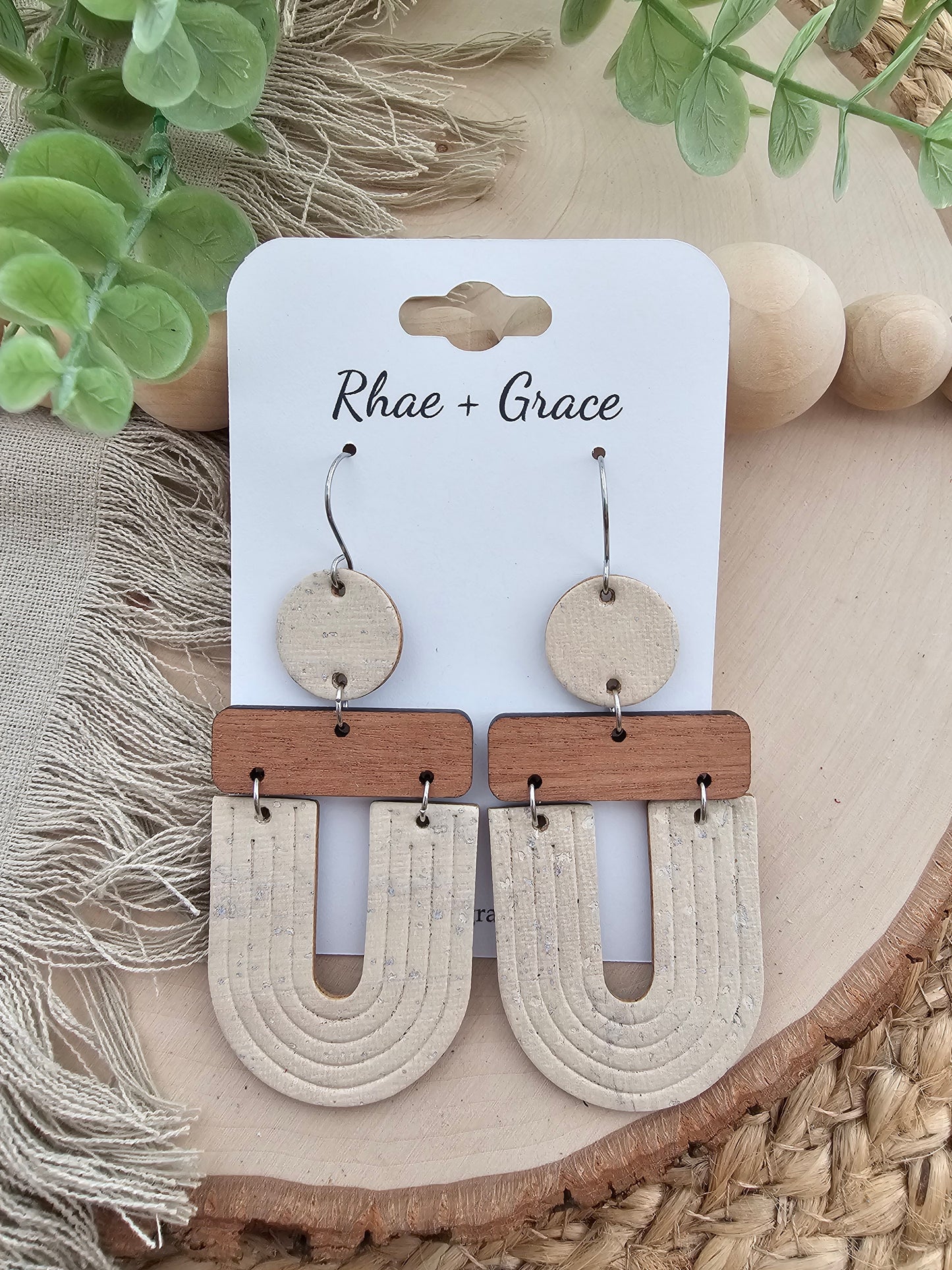 Neutral Tan Embossed Extra Large "U" Earrings