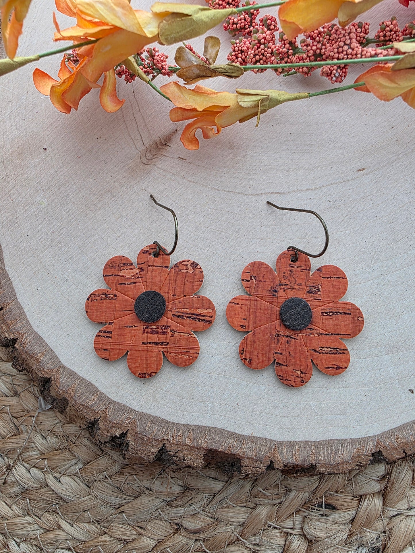 Orange Daisy Flower Earrings