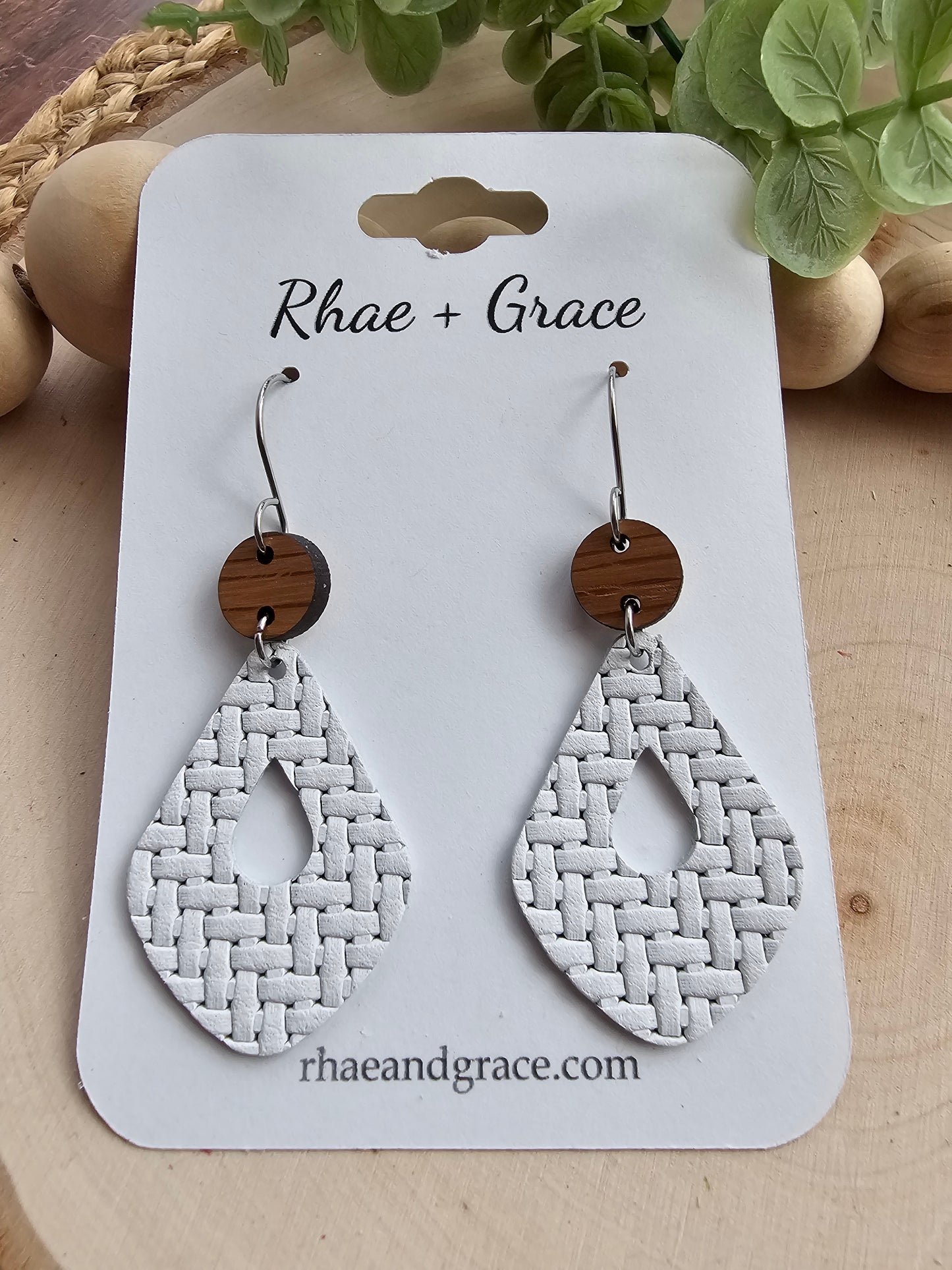 White Basket Weave Open Drop Earrings