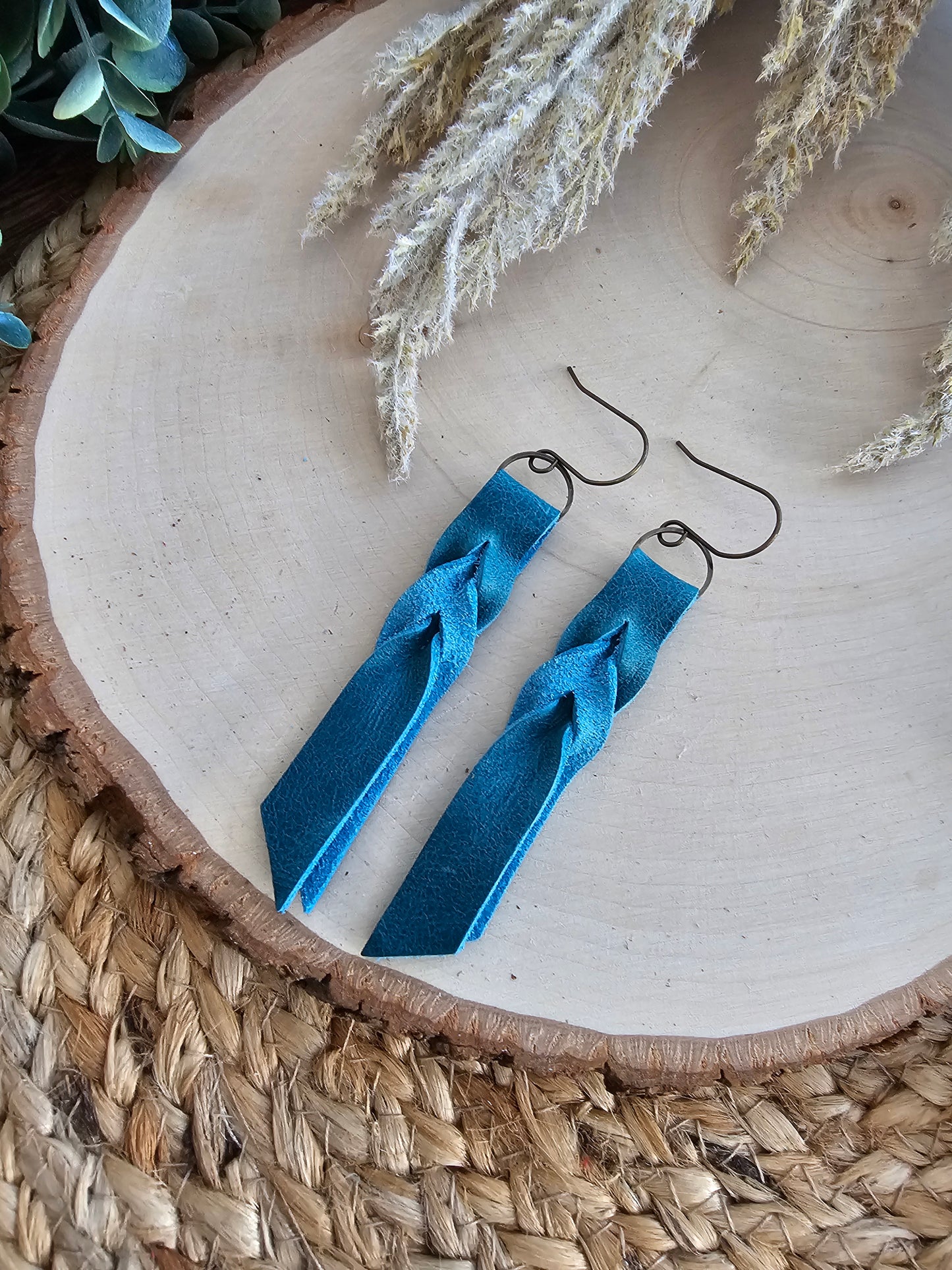 Teal Blood Knot Leather Earrings